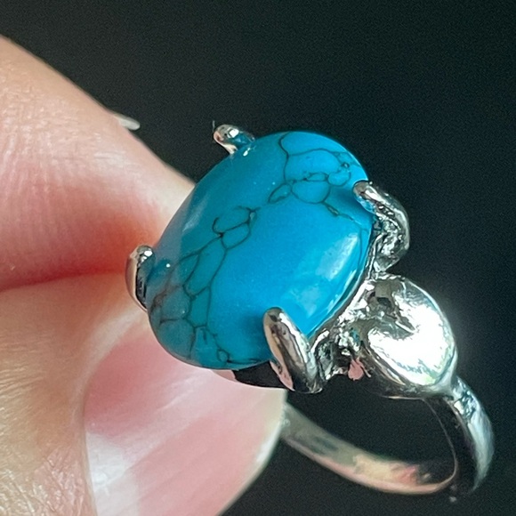 Turquoise stone silver women ring size 7.25 - Picture 7 of 9